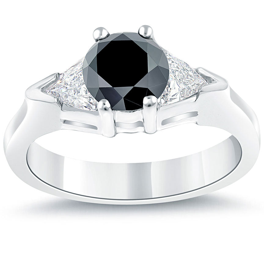2.00 Carat Certified Natural Black Diamond Engagement Ring 14k White Gold