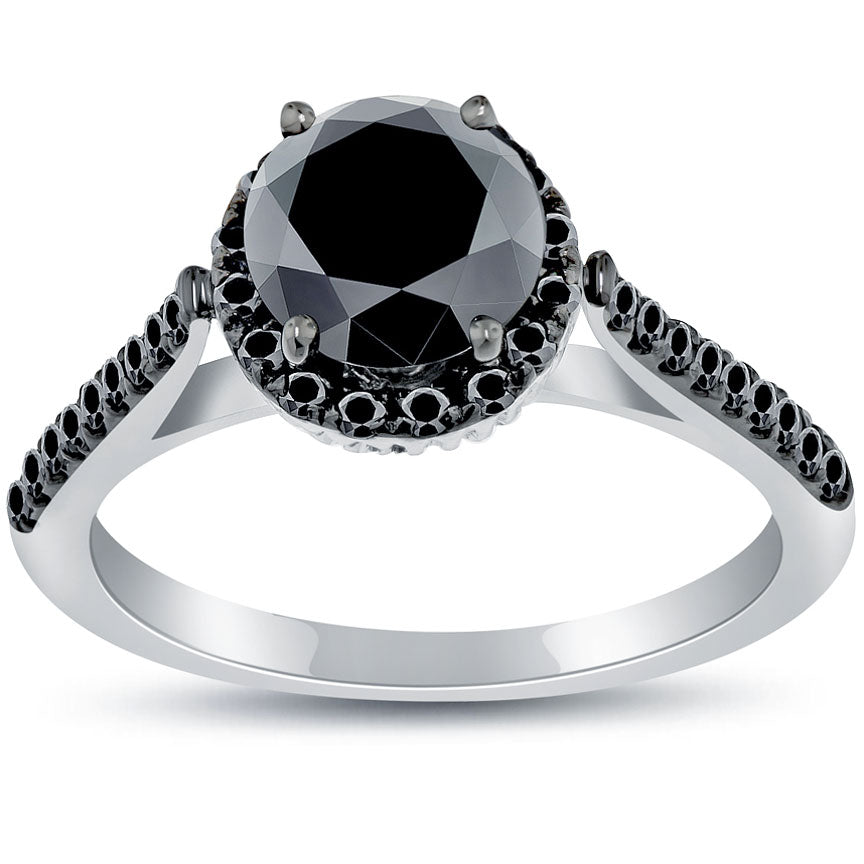 2.01ctw Natural Black Diamond Engagement Ring set in 14k White Gold