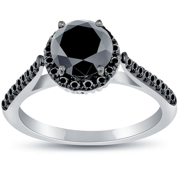 2.01ctw Natural Black Diamond Engagement Ring set in 14k White Gold