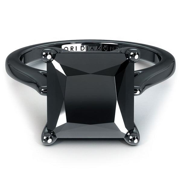 4.23 Carat Natural Black Diamond Princess Cut Engagement Ring 14k Black Gold