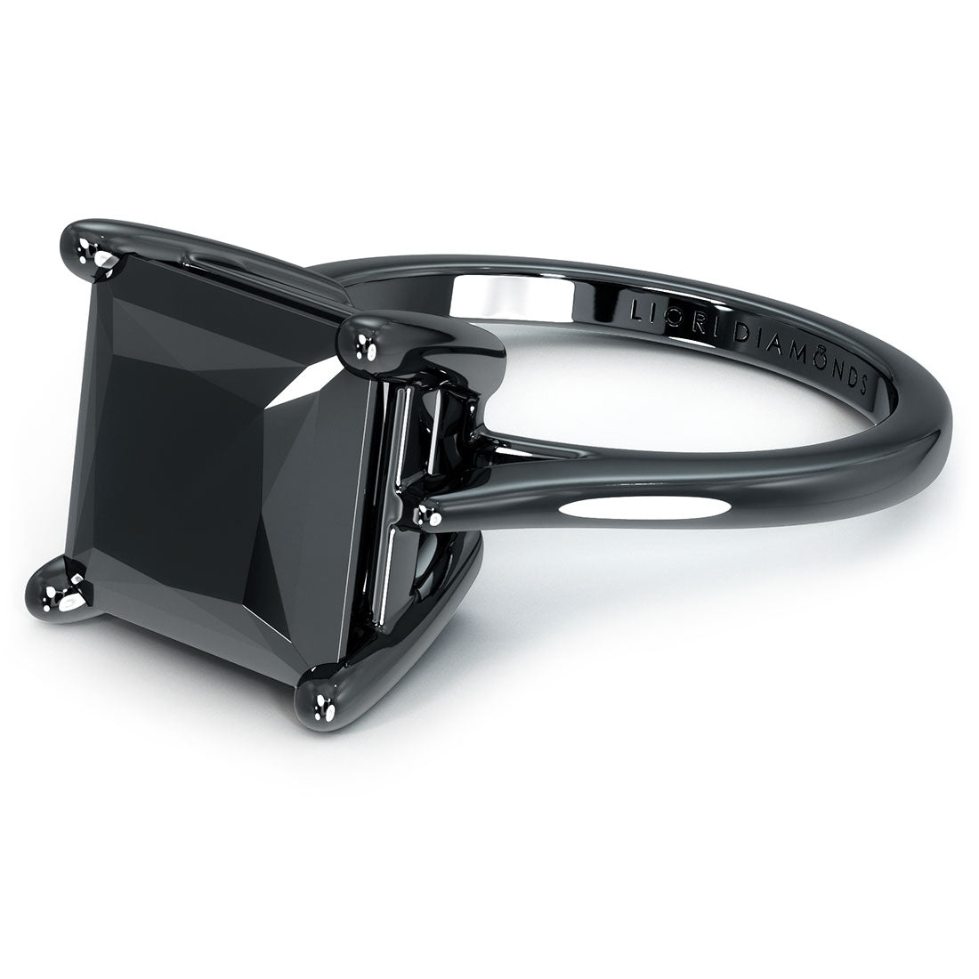 4.23 Carat Natural Black Diamond Princess Cut Engagement Ring 14k Black Gold
