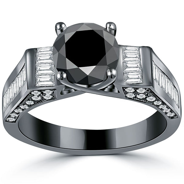 2.76ctw Certified Natural Black Diamond Engagement Ring 14k Black Gold