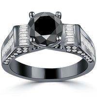 2.76 Carat Certified Natural Black Diamond Engagement Ring 14k Black Gold