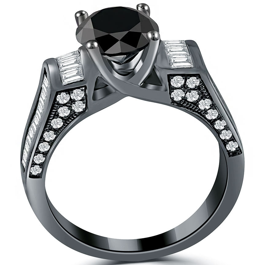 2.76 Carat Certified Natural Black Diamond Engagement Ring 14k Black Gold