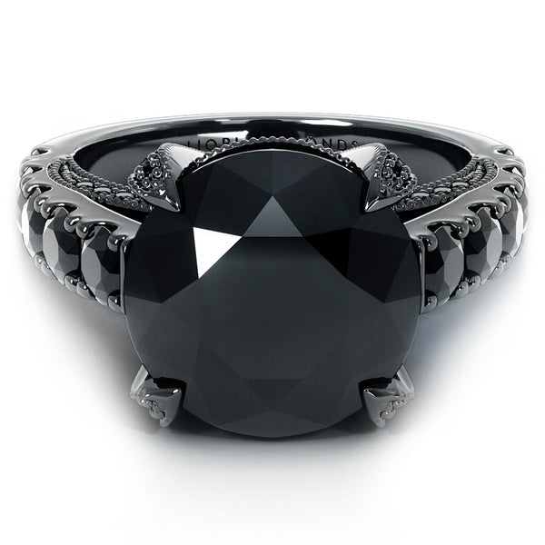 7.52ctw Natural Black Diamond Engagement Ring Vintage Style 14k Black Gold