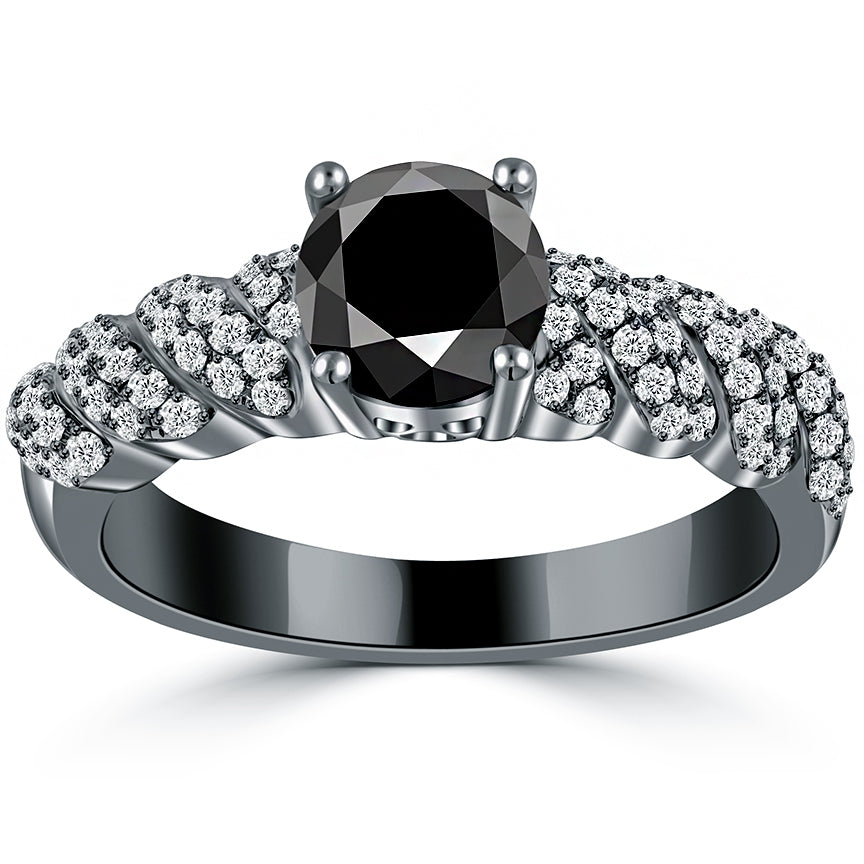 1.44ctw Certified Natural Black Diamond Engagement Ring 14k Black Gold