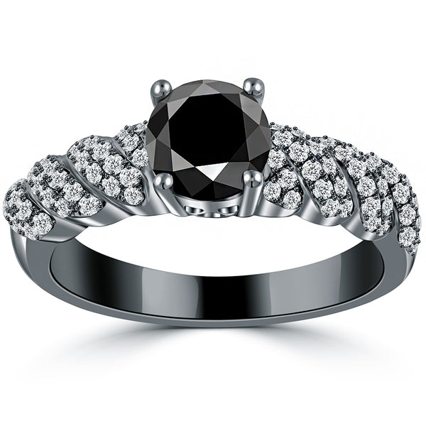 1.44ctw Certified Natural Black Diamond Engagement Ring 14k Black Gold