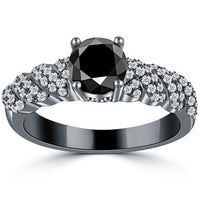 1.44 Carat Certified Natural Black Diamond Engagement Ring 14k Black Gold