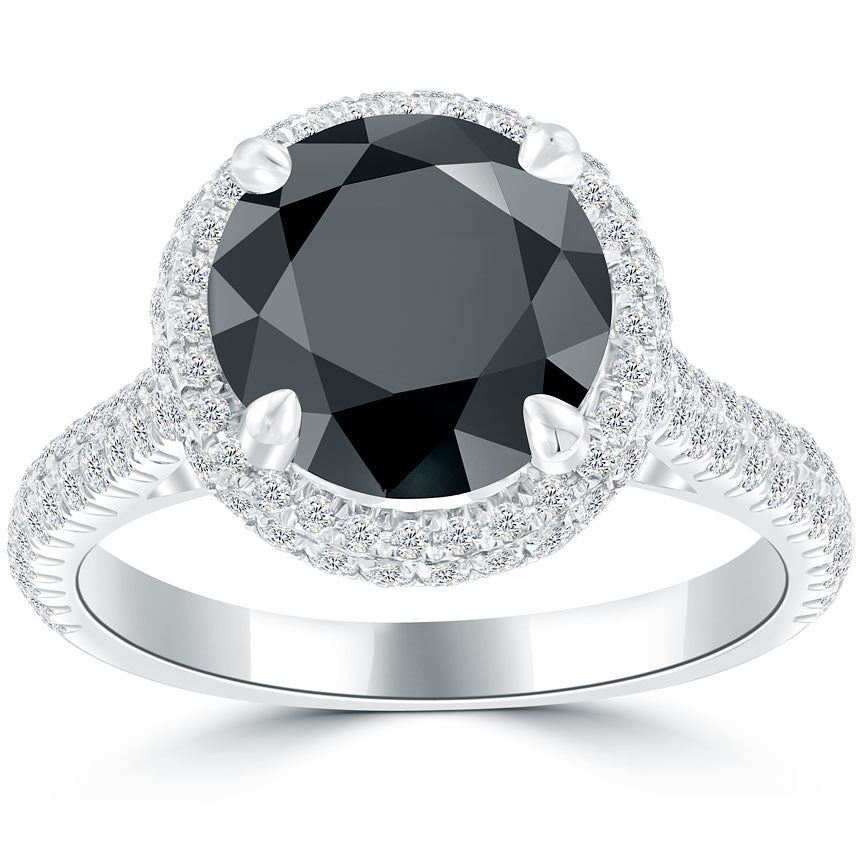 4.28ctw Certified Natural Black Diamond Engagement Ring Set in Platinum