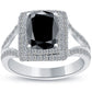 3.06 Carat Certified Cushion Cut Black Diamond Ring 14k Pave Halo Vintage Style