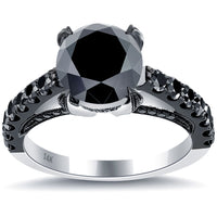 3.40 Carat Certified Natural Black Diamond Engagement Ring 14k Black Gold