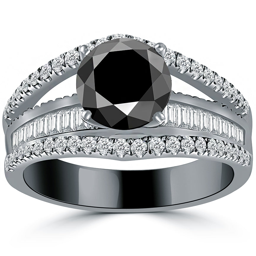 2.75ctw Certified Natural Black Diamond Engagement Ring 14k Black Gold