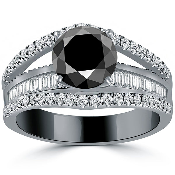 2.75ctw Certified Natural Black Diamond Engagement Ring 14k Black Gold