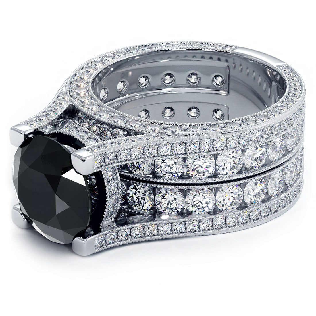 12.57ctw Certified Natural Black Diamond Engagement Ring 14k White Gold