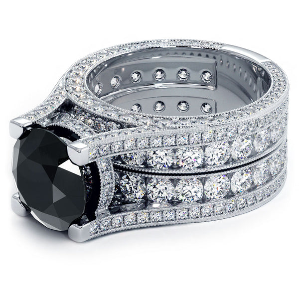 12.57ctw Certified Natural Black Diamond Engagement Ring 14k White Gold