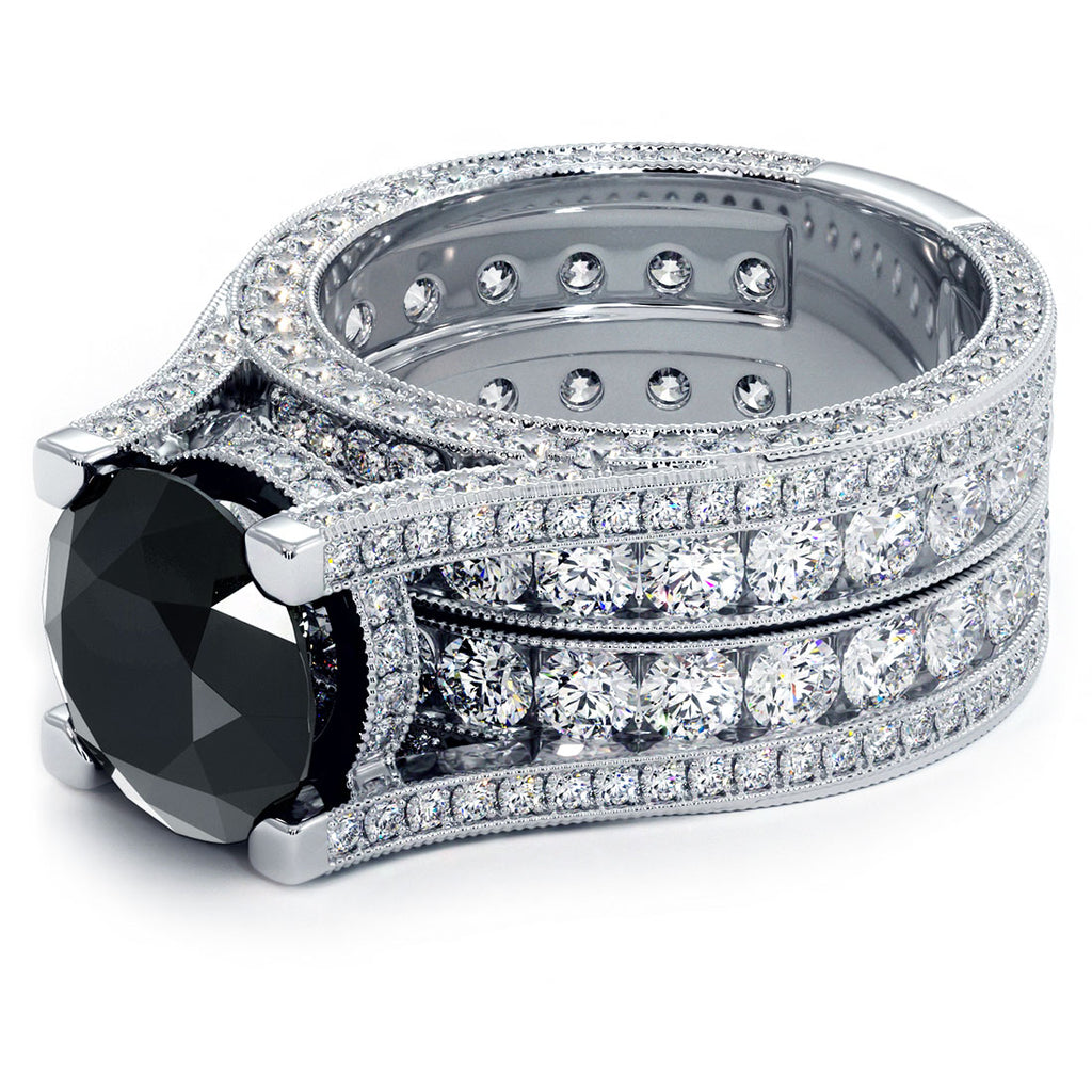 12.57 Carat Certified Natural Black Diamond Engagement Ring 14k White Gold