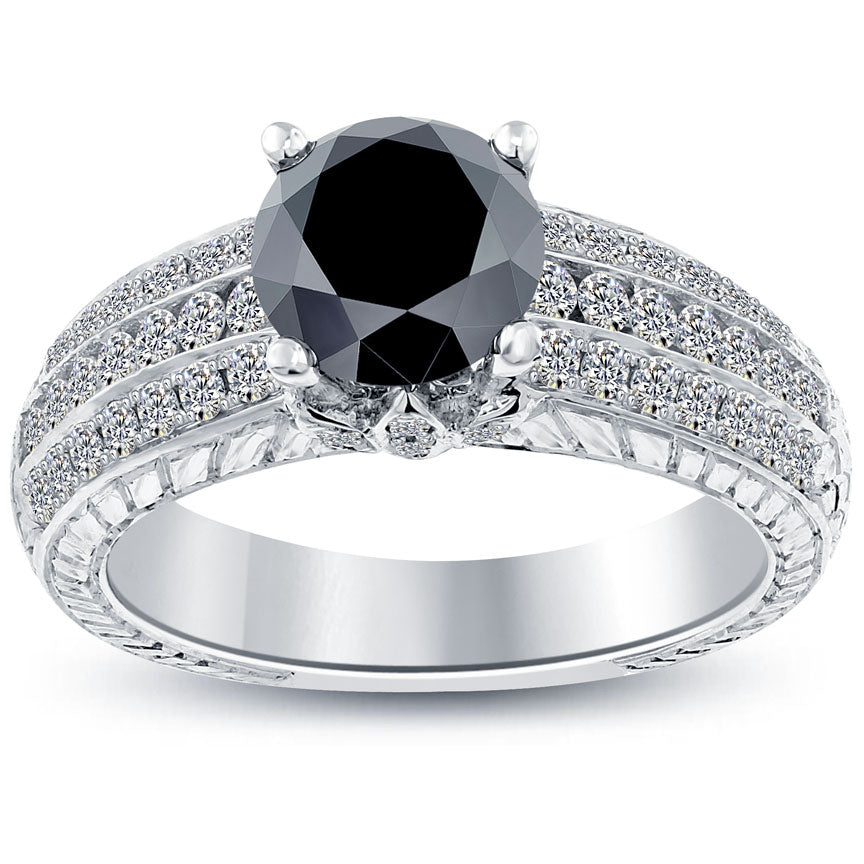 2.21ctw Certified Natural Black Diamond Engagement Ring 14k White Gold