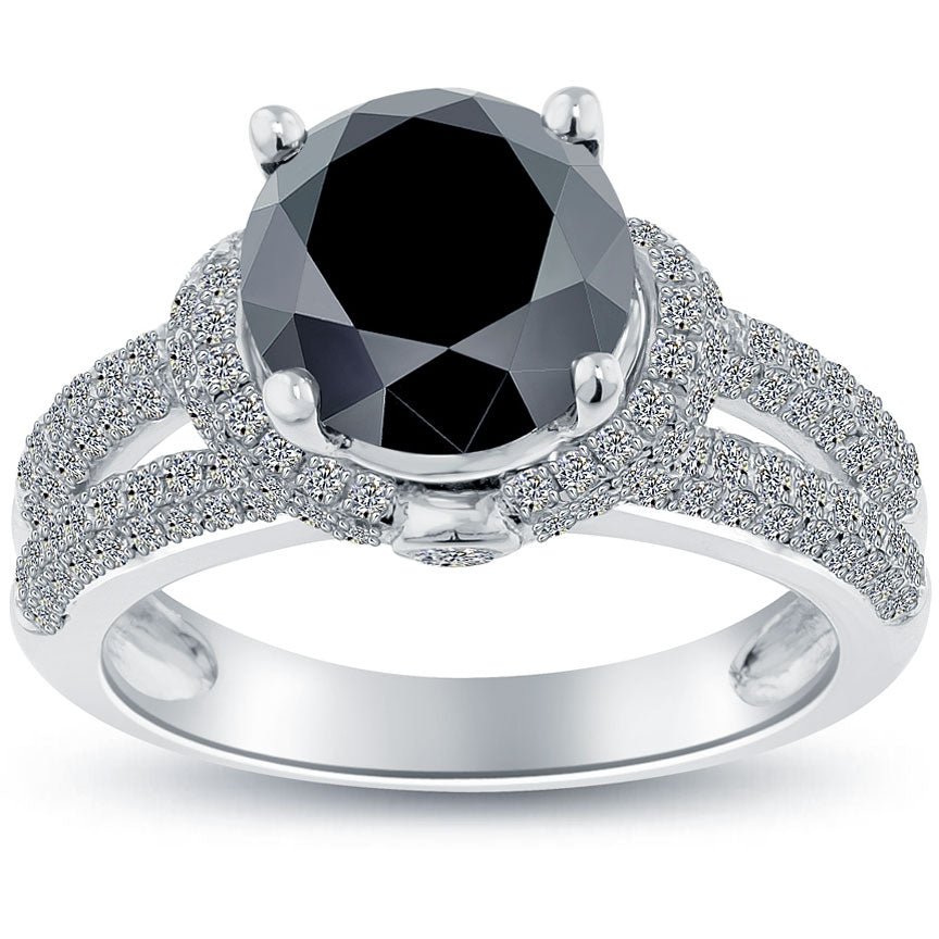 Fancy Black Diamond Engagement Ring In White Gold Front