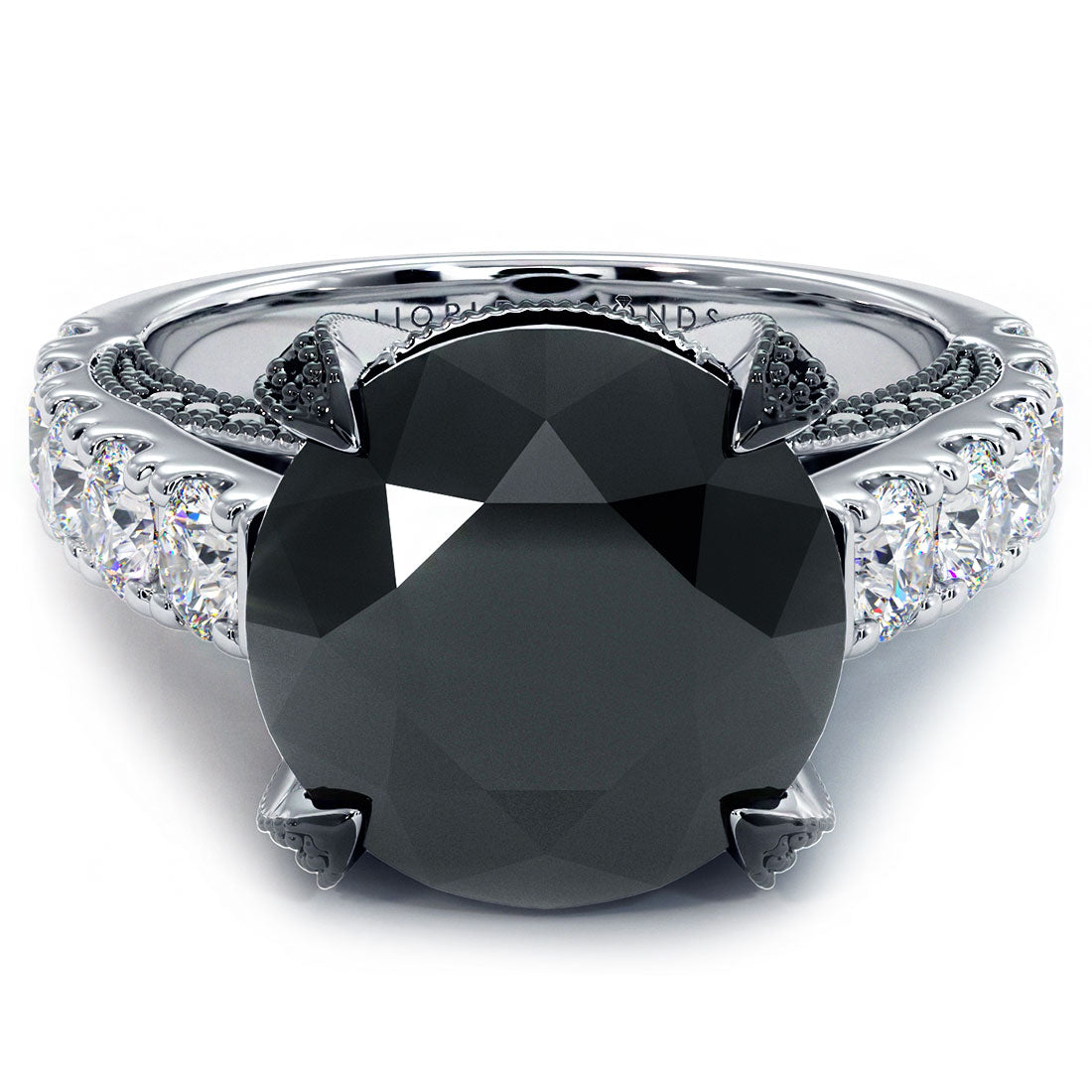 7.99 Carat Certified Natural Black Diamond Engagement Ring 14k White Gold