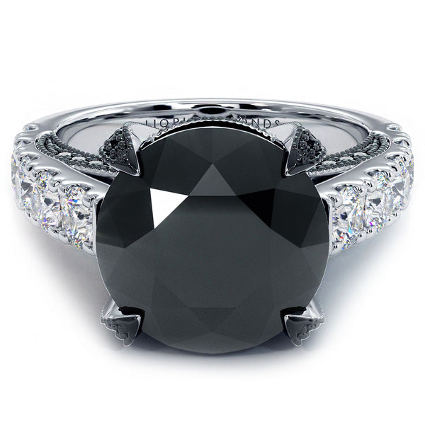 7.99ctw Certified Natural Black Diamond Engagement Ring 14k White Gold