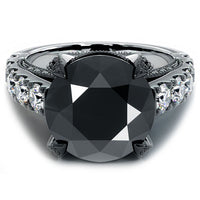 8.04 Carat Certified Natural Black Diamond Engagement Ring 14k Black Gold Front