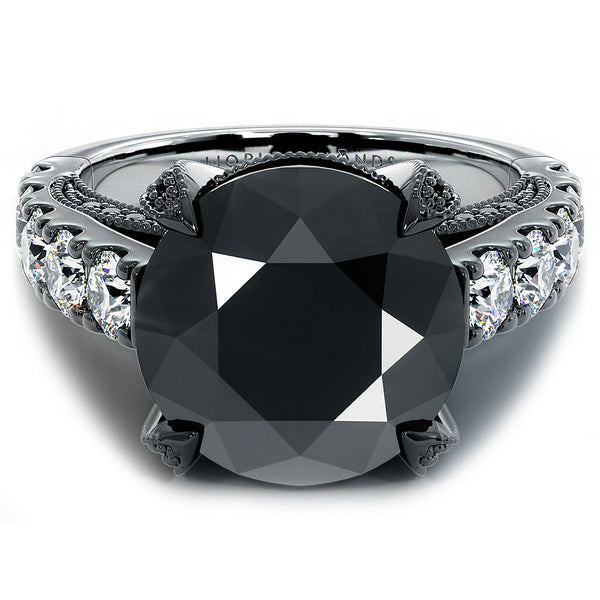 8.04 Carat Certified Natural Black Diamond Engagement Ring 14k Black Gold