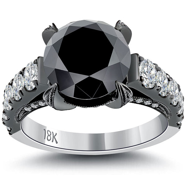 5.53ctw Vintage Style Natural Black Diamond Engagement Ring 18k Black Gold