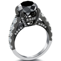 5.53 Carat Vintage Style Natural Black Diamond Engagement Ring 18k Black Gold
