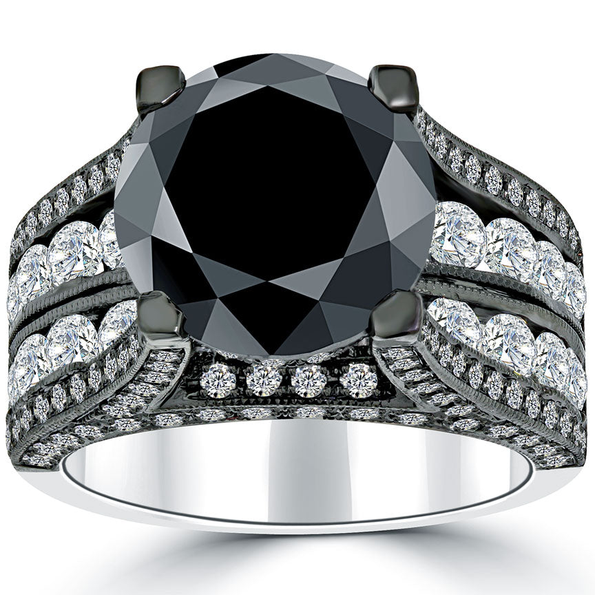 11.72ctw Certified Natural Black Diamond Engagement Ring 14k Black Gold