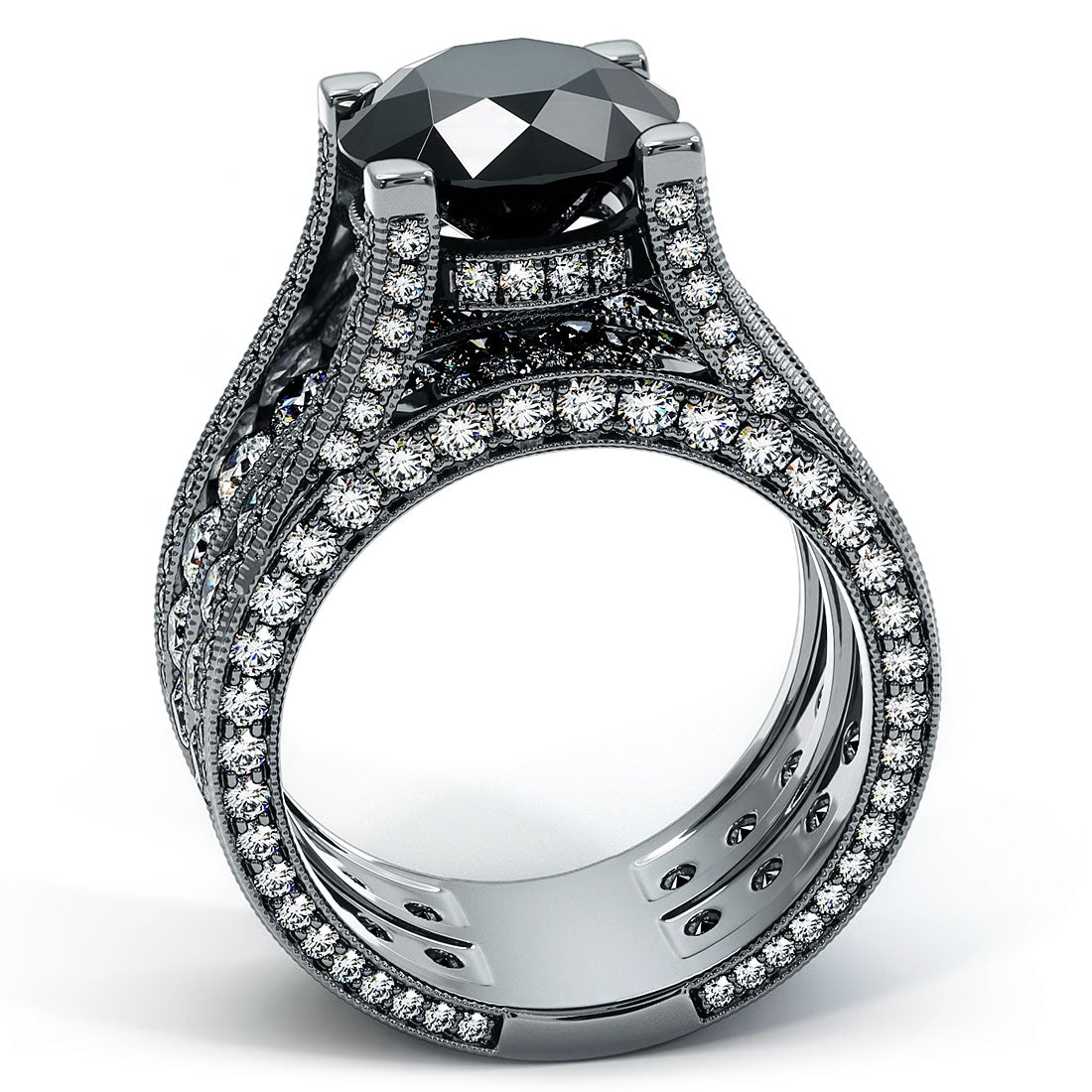12.63 Carat Certified Natural Black Diamond Engagement Ring 14k Black Gold