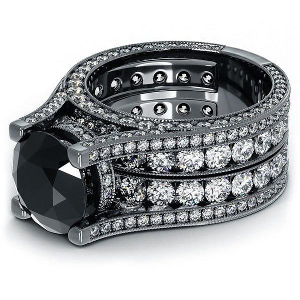 12.63 Carat Certified Natural Black Diamond Engagement Ring 14k Black Gold Front