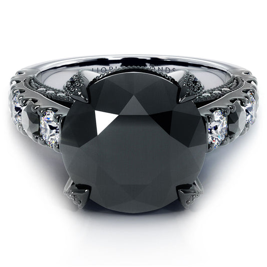 8.38 Carat Certified Natural Black Diamond Engagement Ring 14k Black Gold