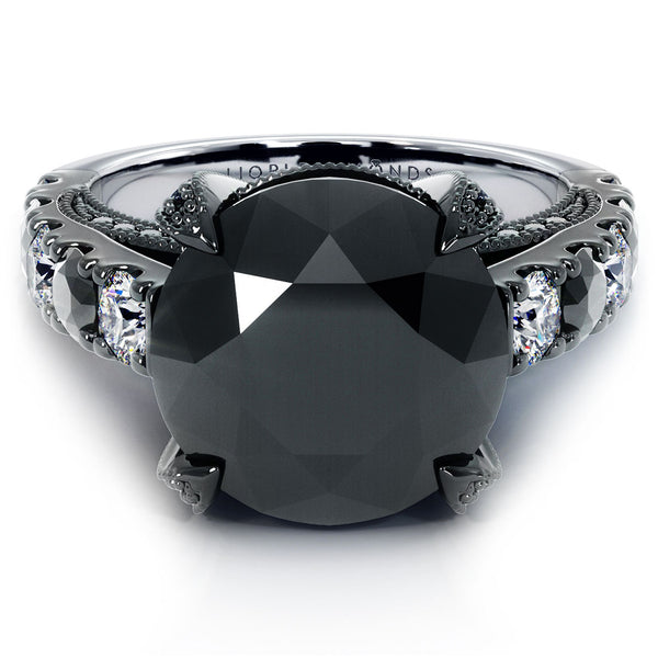 8.38ctw Certified Natural Black Diamond Engagement Ring 14k Black Gold