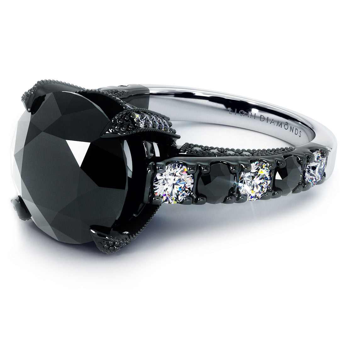 8.38 Carat Certified Natural Black Diamond Engagement Ring 14k Black Gold