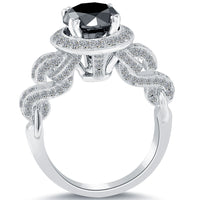 3.20 Carat Certified Natural Black Diamond Engagement Ring 18k White Gold