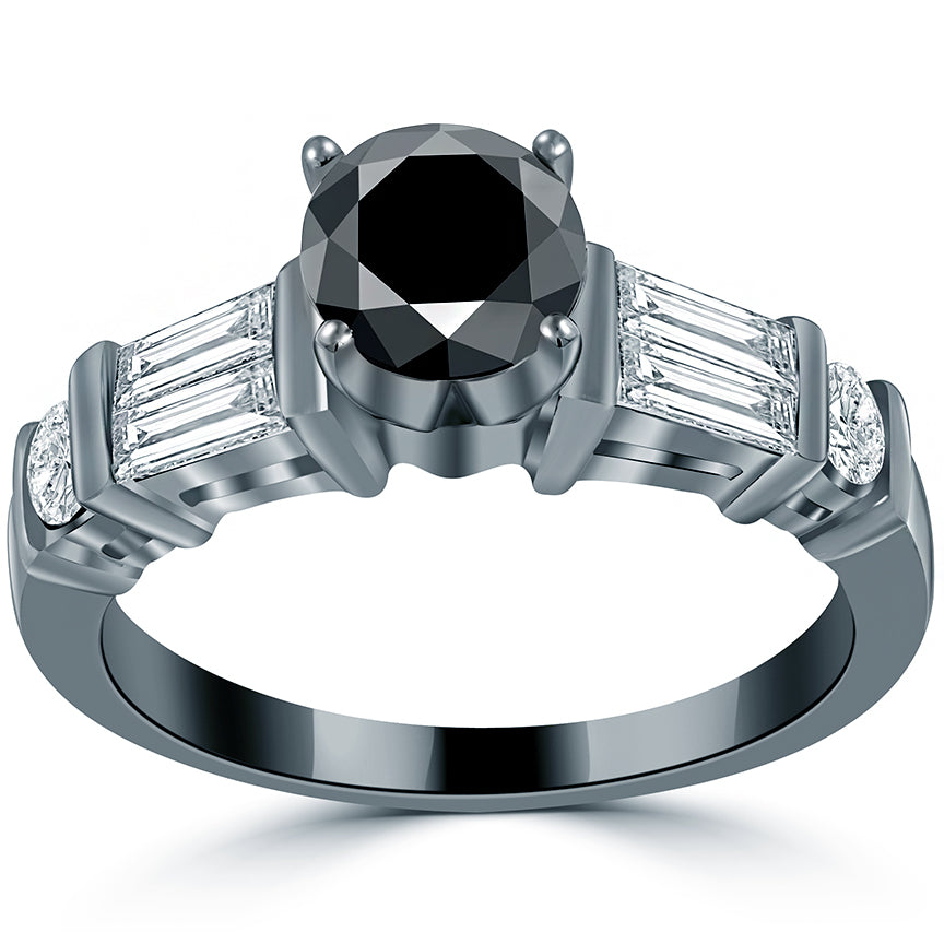 1.65ctw Certified Natural Black Diamond Engagement Ring 14k Black Gold