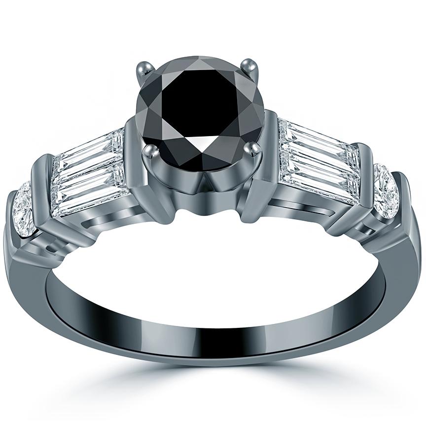 1.65 Carat Certified Natural Black Diamond Engagement Ring 14k Black Gold