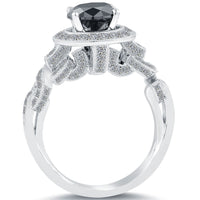 3.02 Carat Certified Natural Black Diamond Engagement Ring 18k White Gold