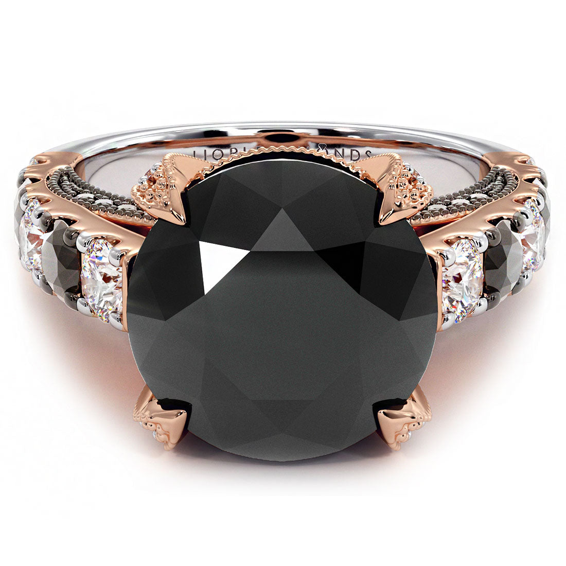 Black Diamond Engagement Ring Rose Gold Cluster Halo Diamond Oval Ring 14K Rose Gold / 7.25