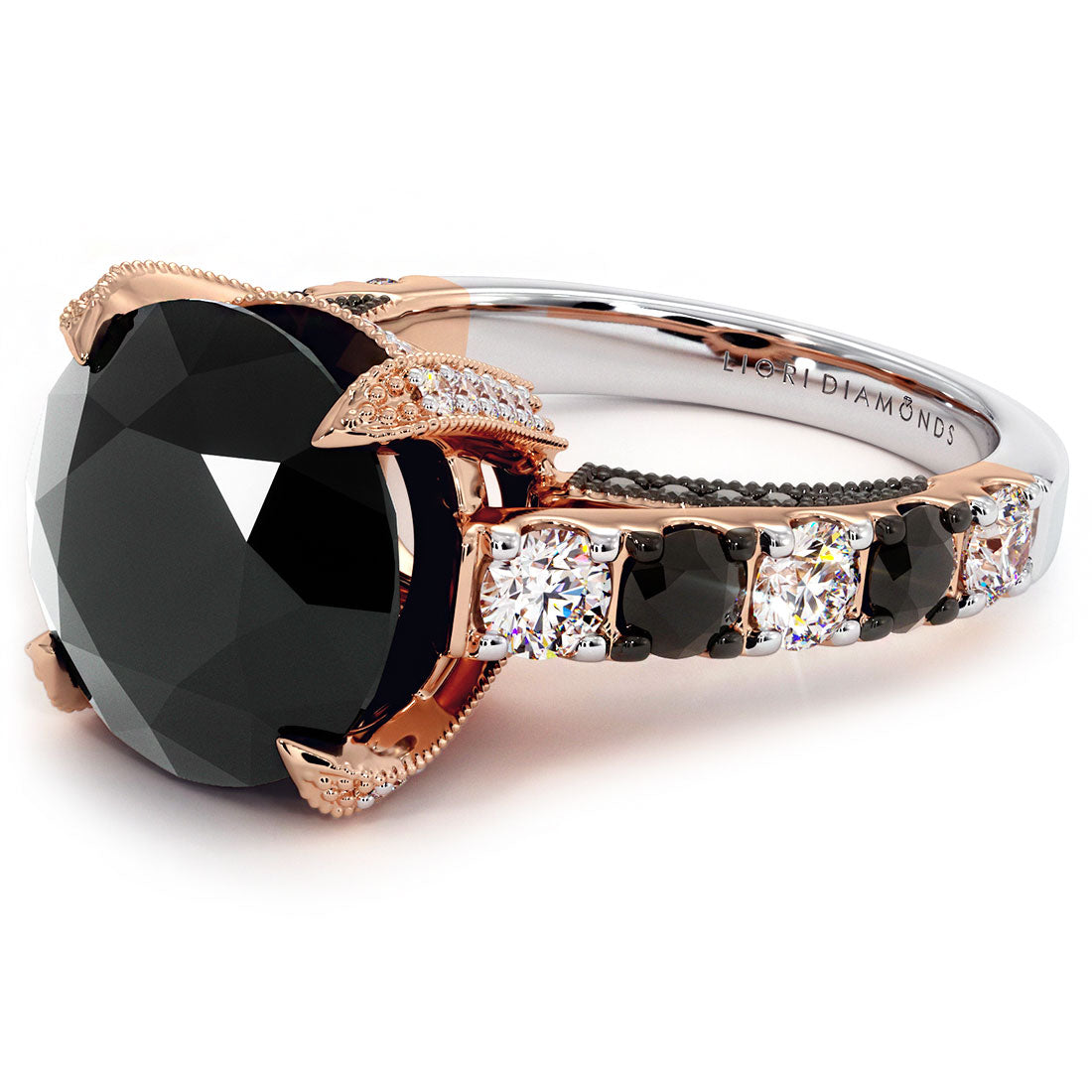 8.18 Carat Certified Natural Black Diamond Engagement Ring 14k Rose Gold