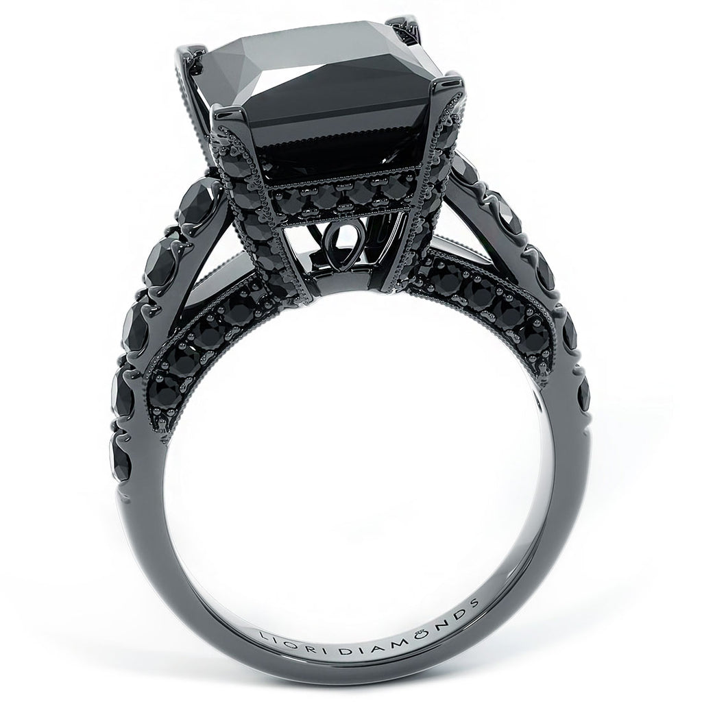 5.88 Carat Princess Cut Natural Black Diamond Engagement Ring 14k Black Gold