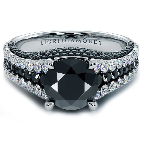 4.15ctw Certified Natural Black Diamond Engagement Ring 18k White Gold