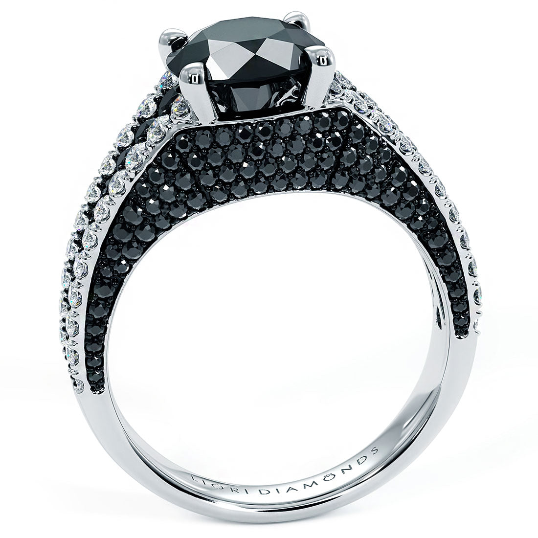 4.15 Carat Certified Natural Black Diamond Engagement Ring 18k White Gold