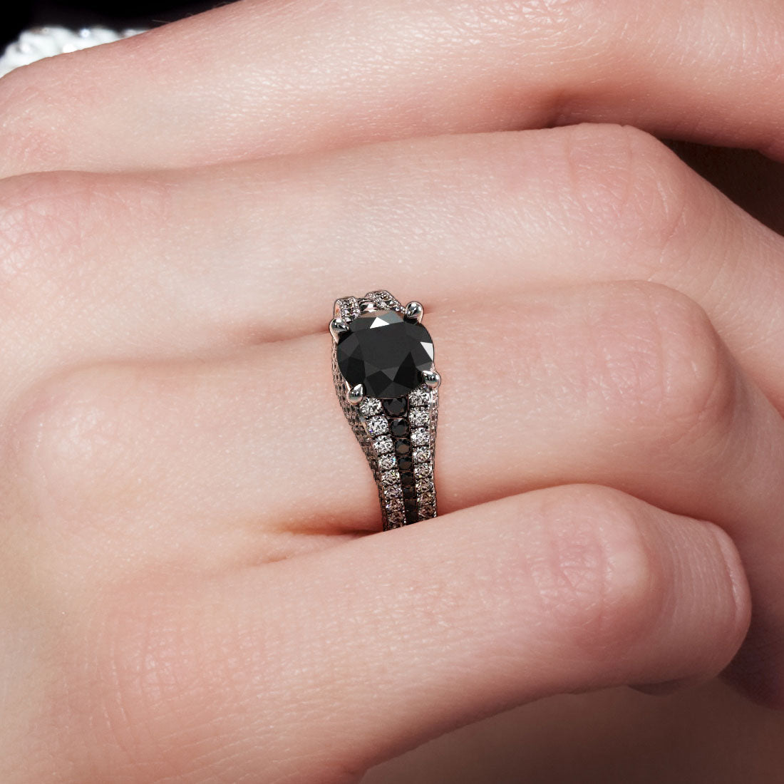 4.15 Carat Certified Natural Black Diamond Engagement Ring 18k White Gold