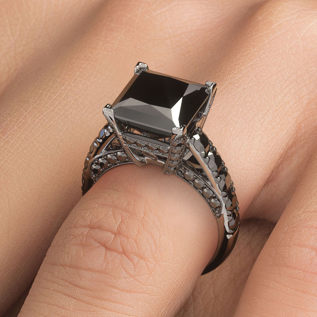 Princess Cut Natural Black Diamond Engagement Ring – Liori Diamonds