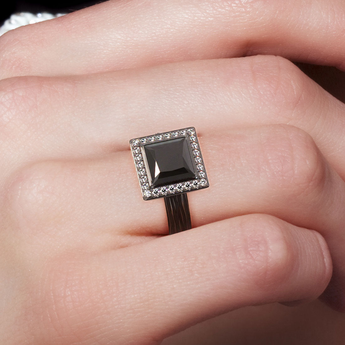 2.76 Carat Princess Cut Natural Black Diamond Engagement Ring 18k Black Gold