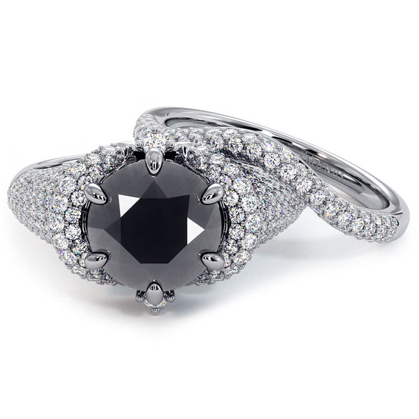 4.80ctw Black Diamond Engagement Ring & Wedding Band Set 18k White Gold