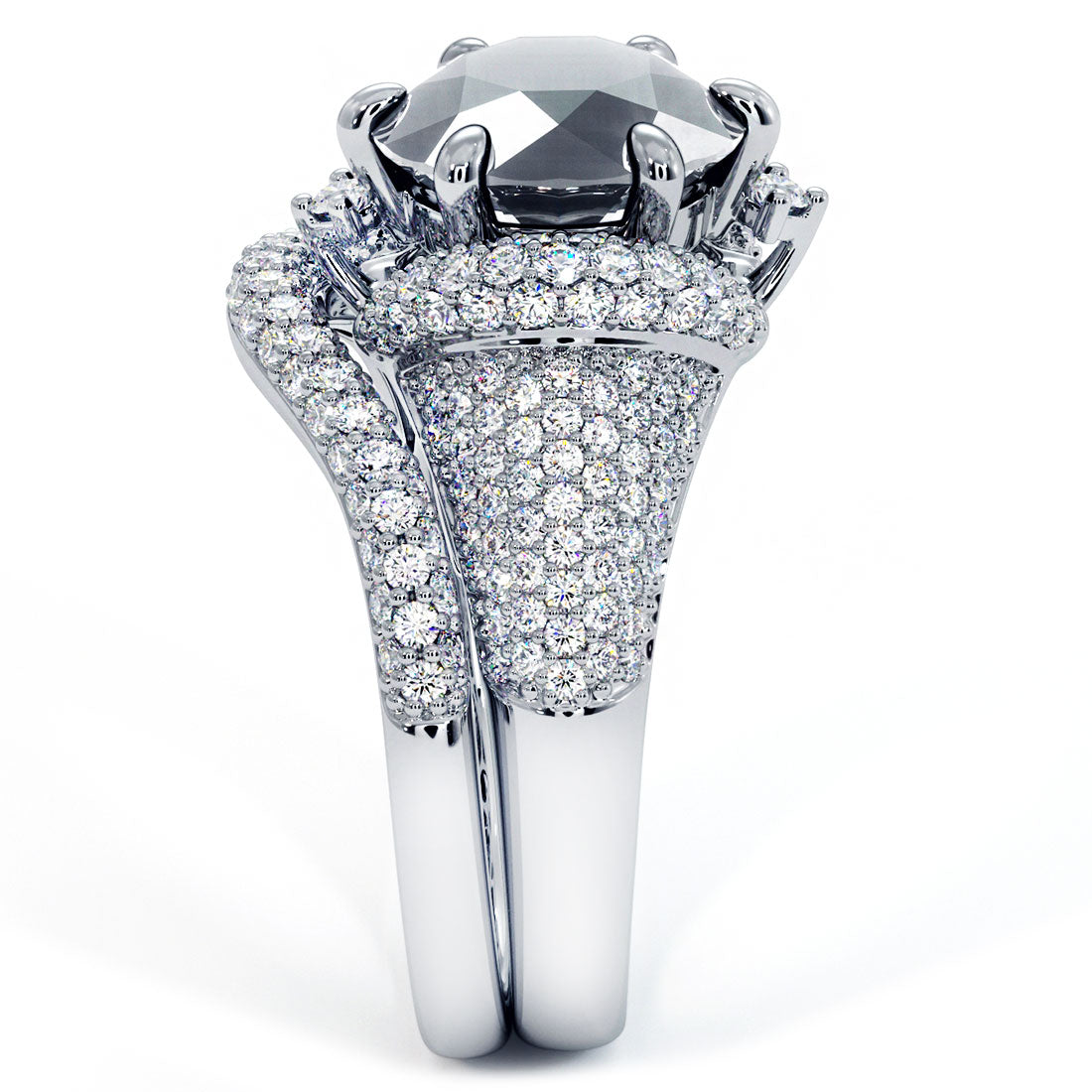 4.80ctw Black Diamond Engagement Ring & Wedding Band Set 18k White Gold