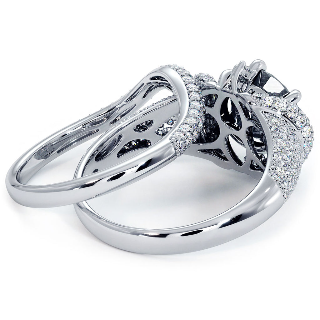 4.80 Carat Black Diamond Engagement Ring & Wedding Band Set 18k White Gold