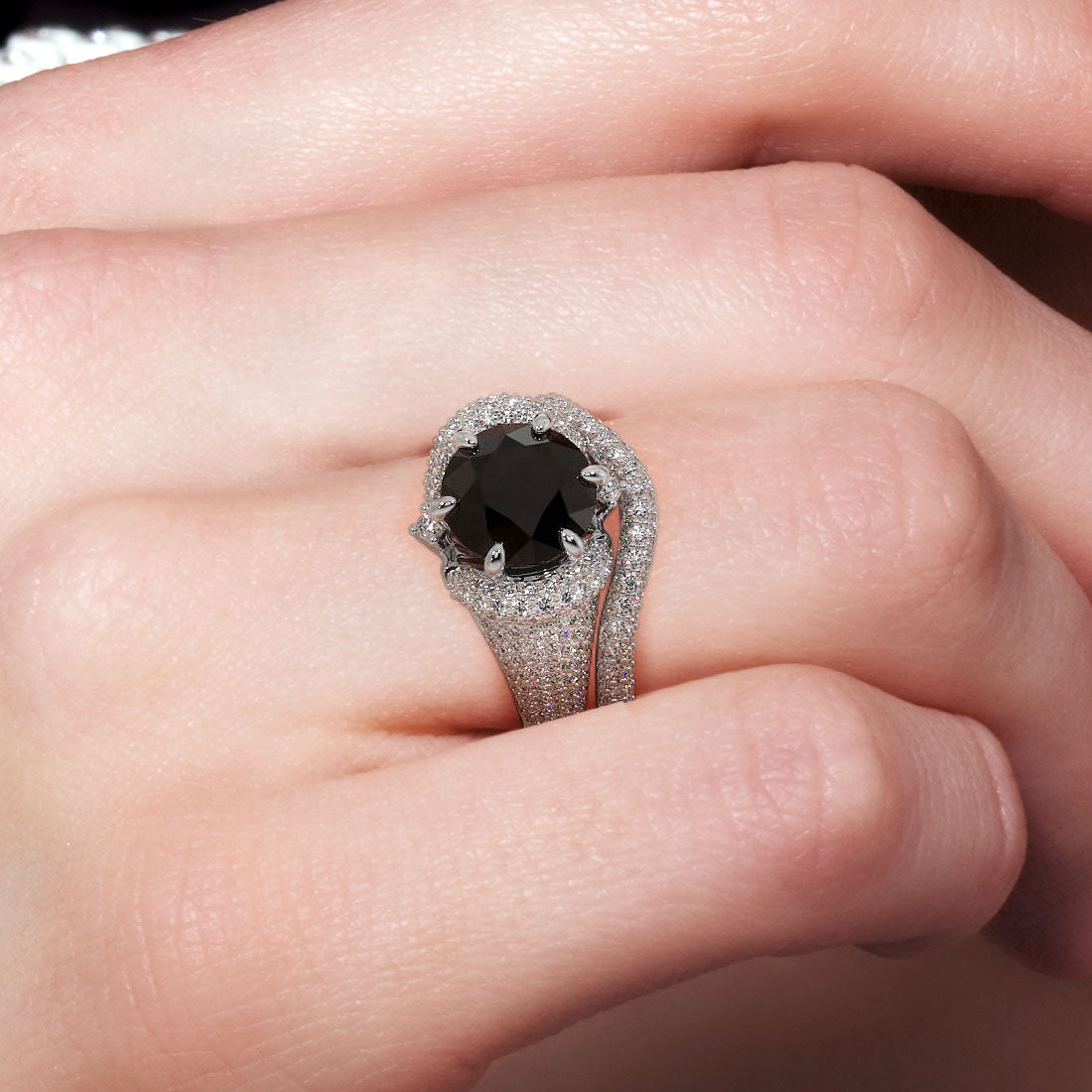 4.80 Carat Black Diamond Engagement Ring & Wedding Band Set 18k White Gold